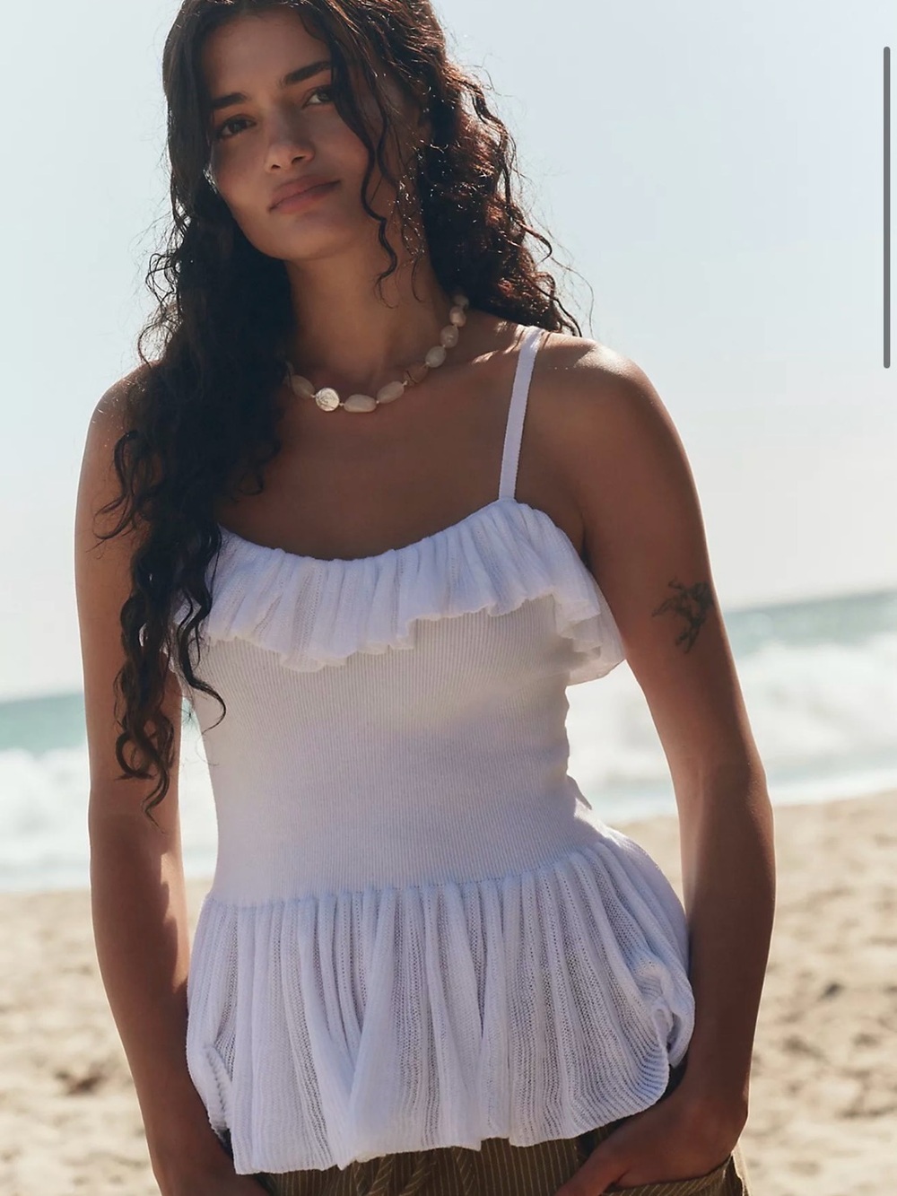 Free People Lennox Sweater White Ruffle Tank Top - Picture 2 of 5